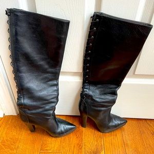 Genuine leather Versace high heel black boots size 6.5